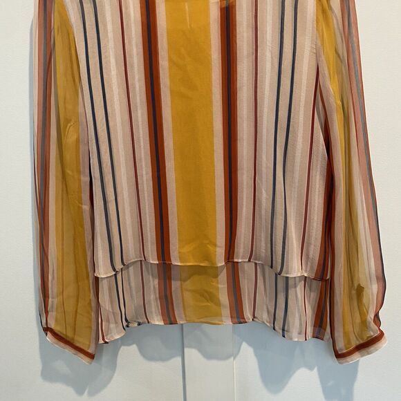 Maeve Anthropologie Top Women’s XS Gold Silk Striped Tiered Spring Colors - Picture 5 of 12
